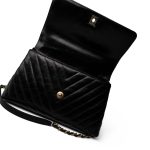 Black Chevron Calfskin Coco Handle Flap Medium (Old Small) Aged Gold Hardware - Image 12