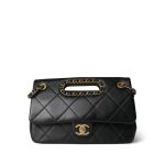 Black Lambskin Quilted A Real Catch Flap Aged Gold Hardware - Image 9