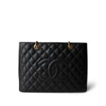 Grand Shopping Tote Black Caviar Quilted Gold Hardware