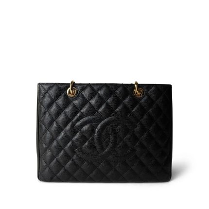 Grand Shopping Tote Black Caviar Quilted Gold Hardware