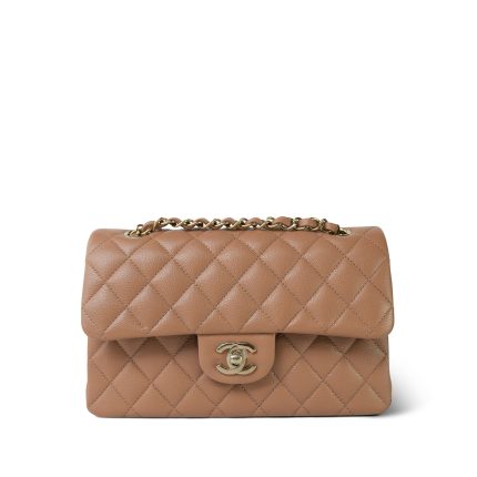 23B Dark Beige Caviar Quilted Classic Flap Small Light Gold Hardware