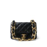 Black Lambskin Quilted Funky Town Flap Small Aged Gold Hardware - Image 2