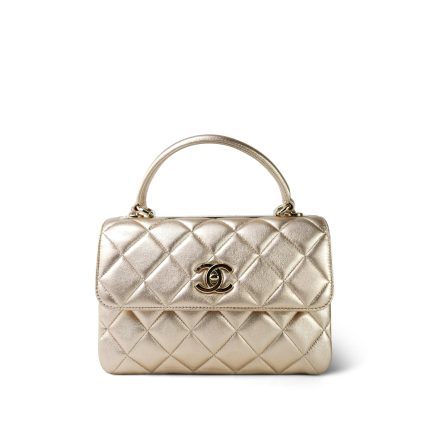 21S Gold Metallic Lambskin Quilted Trendy CC Small Light Gold Hardware