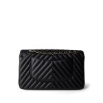Black Lambskin Chevron Medium Classic Flap Light Gold Hardware - Image 3