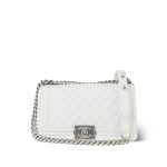 23P White Caviar Quilted Boy Bag Old Medium Aged Silver Hardware - Image 10