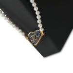 24P Denim Heart CC Pendant Pearl Short Necklace - Image 4