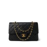 Black Lambskin Quilted Classic Flap Medium Gold Hardware - Image 7