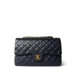 Navy Lambskin Quilted Classic Flap Medium Gold Hardware
