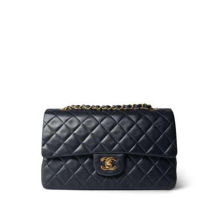 Navy Lambskin Quilted Classic Flap Medium Gold Hardware