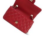 20S Red Lambskin Quilted Mini Rectangular Flap Light Gold Hardware - Image 10
