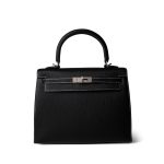 Kelly 25 Sellier Black Chèvre Palladium Plated B Stamp (HSS) - Image 2
