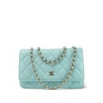 19C Tiffany Blue Caviar Quilted Wallet On Chain WOC Light Gold Hardware