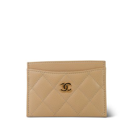 Beige Clair Caviar Quilted Classic Card Holder GHW