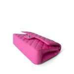 21S Neon Pink Lambskin Quilted Classic Flap Medium Silver Hardware - Image 9