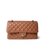 22S Caramel Lambskin Quilted Classic Flap Medium LGHW - Image 12