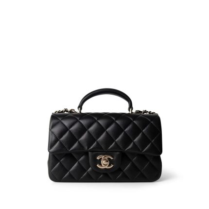 22A Black Lambskin Mini Top Handle Light Gold Hardware
