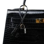 Kelly 32 Black Porosus Crocodile Lisse Gold Plated X Circle Stamp - Image 10