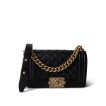 Black Caviar Quilted Small Boy Bag Aged Gold Hardware - Image 13