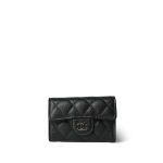 21K Black Caviar Quilted Classic Flap Key Holder Silver Hardware