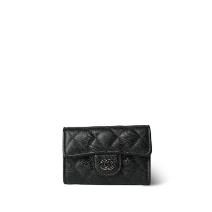 21K Black Caviar Quilted Classic Flap Key Holder Silver Hardware
