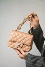 18S Beige Caviar Quilted Mini Square Flap Light Gold Hardware - Image 4