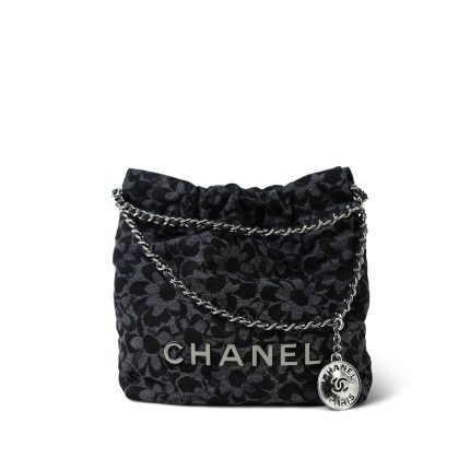 24B Black Floral Denim Quilted Mini 22 Bag