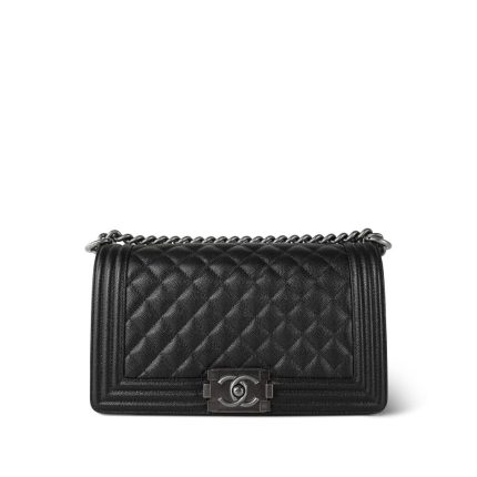 Black Caviar Quilted Boy Bag Old Medium Ruthenium HW