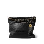 23K Black Caviar Quilted 22 Hobo Bag Medium Black/Aged Gold Hardware - Image 13