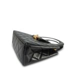 23K Black Shiny Aged Calfskin Quilted Nano Kelly Shopper Aged Gold Hardware - Image 9