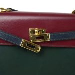 Mini Kelly Tri-Color (Vert Fonce / Rouge H / Blue Indigo) Box Calfskin Gold Plated P Circle Stamp - Image 13