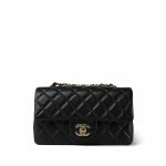Black Lambskin Quilted Mini Rectangular Flap Light Gold Hardware