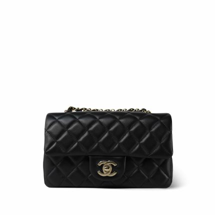 Black Lambskin Quilted Mini Rectangular Flap Light Gold Hardware