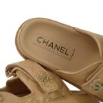 24P Beige Lambskin Quilted Velcro Sandals/Mules Light Gold Hardware - Image 14