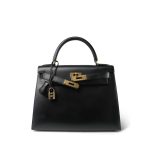 Kelly 28 Sellier Black Box Calfskin Gold Plated U Circle Stamp - Image 10