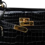 Kelly 32 Black Porosus Crocodile Lisse Gold Plated X Circle Stamp - Image 4