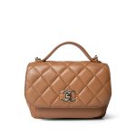 21P Caramel Beige Caviar Quilted Business Affinity Small Flap Light Gold Hardware