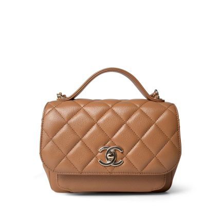 21P Caramel Beige Caviar Quilted Business Affinity Small Flap Light Gold Hardware
