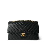 Black Lambskin Chevron Quilted Classic Flap Medium Gold Hardware
