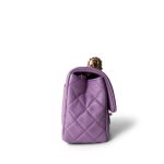 22S Purple Lambskin Quilted Pearl Crush Mini Square Aged Gold Hardware - Image 4