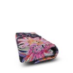 24S Black Multicolor Floral Fabric Quilted Single Flap Medium Light Gold Hardware - Image 10