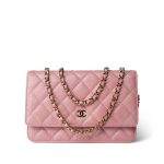 19S Iridescent Pink Caviar Quilted Wallet on Chain WOC - Image 11