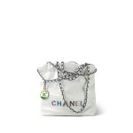 White Calfskin Quilted Mini 22 Bag Rainbow Hardware - Image 16