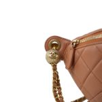 24K Caramel Lambskin Quilted Pearl Crush Waist Bag Aged Gold Hardware - Image 3