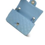 Light Blue Lambskin Quilted Mini Rectangular Flap Mini LGHW - Image 14