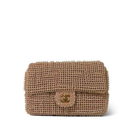 Beige Pearl Quilted Paris Cosmopolite Single Flap Bag Aged Gold Hardware