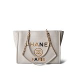 White Calfskin Quilted Embellished Deauville Tote Aged GHW - Image 2
