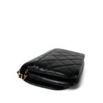 23A Black Shiny Calfskin Quilted Phone Holder W/ Chain Aged Gold Hardware - Image 11