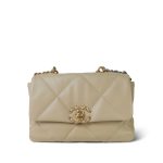 22S Light Beige Lambskin Quilted 19 Flap Small Mixed Hardware