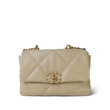 22S Light Beige Lambskin Quilted 19 Flap Small Mixed Hardware