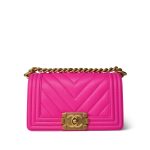24C Pink Caviar Chevron Quilted Boy Bag Small Aged Gold Hardware m